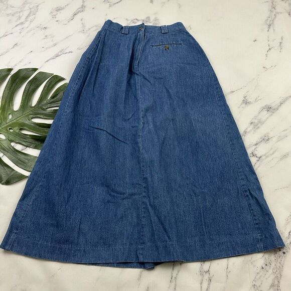 Talbots Womens Vintage 90s Denim Maxi Skirt Size M Blue Pleated Pockets - Picture 7 of 10